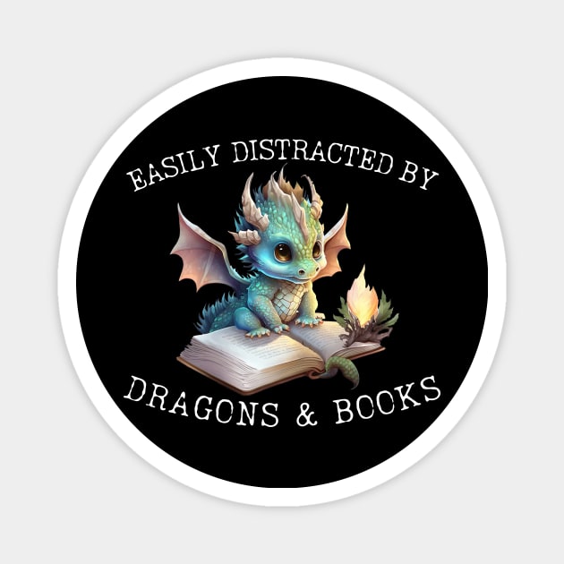 Easily Distracted By Dragons And Books Introvert Shirt Magnet by K.C Designs